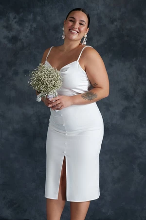 Trendyol Curve White High Waist Woven Bridal Pencil Skirt