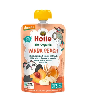 HOLLE BIO Kapsička Panda Peach broskyňa, marhuľa, banán, špalda pre deti od 8 mesiacov, 100 g