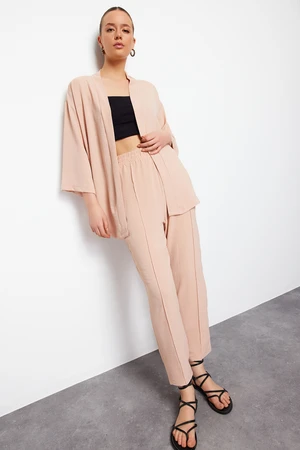 Trendyol Stone Woven Kimono-Pants Set