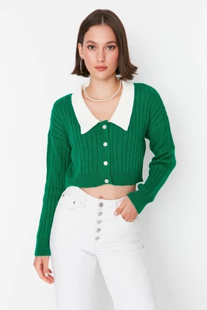 Trendyol Green Super Crop bordázott kötöttáru Cardigan