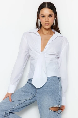 Trendyol Ecru Collar Detailed Poplin Shirt