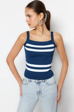 Trendyol Navy Blue Crop Striped Knitwear Blouse