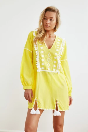 Trendyol Yellow Tasseled Ethnic Voile Beach Dress