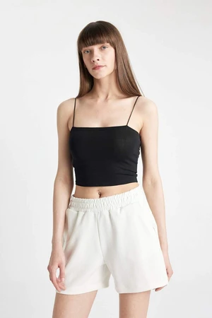 DEFACTO Fall In Love Rope Strap Crop Cotton Black Undershirt