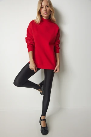 Happiness İstanbul Women's Red High Neck Basic Raised Sweatshirt