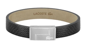 Lacoste Čierny kožený náramok Monogram Leather 2040185 17,5 cm