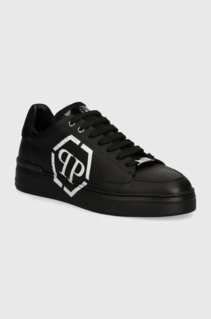 Kožené sneakers boty Philipp Plein Lo-Top Hexagon černá barva, MSC3981 PLE005N 0202