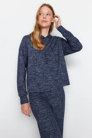 Trendyol Navy Blue Hooded Soft Knitted Pajamas Set