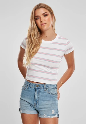 Dámské tričko Stripe Cropped Tričko bílá/dívčí růžová