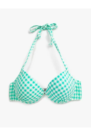 Koton Plaid Bikini Top with Lacing Detail