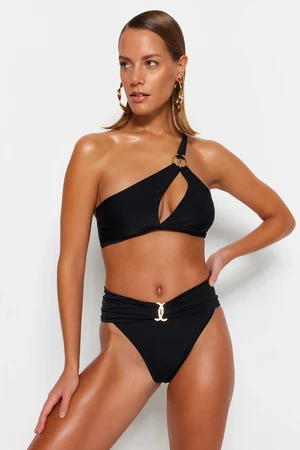 Trendyol X Moeva Black One-Shoulder Bikini Top With Accessory Detail