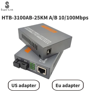 1 pair HTB-3100AB-25KM A/B 10/100Mbps SC Port Fiber Optic Media Converter Single Mode Single Fiber Transceiver Free Shipping