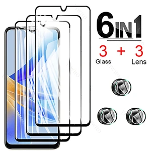 6in1 for OPPO A17K Glass Tempered Glass HD Screen Protector for OPPO A15 A15s A16 A16s A16e A16k A17 Protective Film Camera Lens