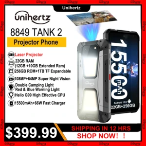 Unihertz TANK 2 Projector phone 22GB 256GB 32MP 108MP 64MP Night Vision Double Camping Light 15500mAh G99 Support TF SD NFC