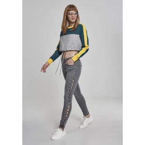 Women's Cropped 3-Tone Stripe Crew Grey/Jasper/Chrome-Yellow