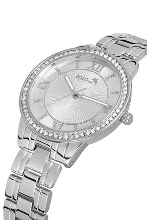 Polo Air Roman Numeral Single Row Luxury Stone Women's Wristwatch Silver Color