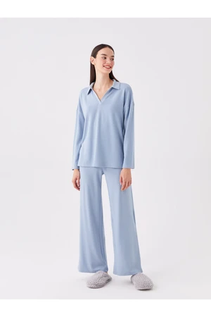 LC Waikiki Polo Neck Plain Long Sleeve Women's Pajamas Set