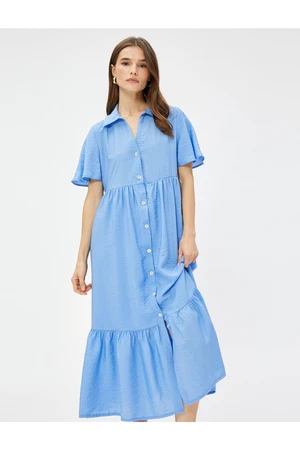 Koton Long Shirt Dress with Short Sleeves Tiered