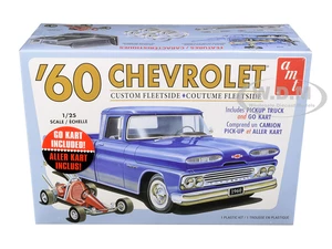 Skill 2 Model Kit 1960 Chevrolet Custom Fleetside Pickup Truck with Go Kart 1/25 Scale Model by AMT