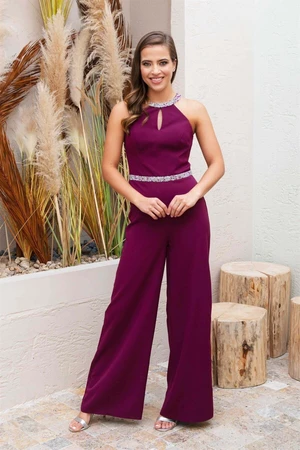 Carmen Plum Collar with Stones at the Waist Overalls