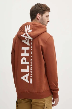 Mikina Alpha Industries pánska, hnedá farba, s kapucňou, s potlačou