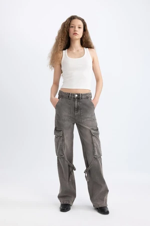 Afra x DeFacto Wide Leg Cargo High Waist Long Jean Pants