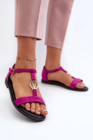 Women's flat sandals with gold trim Vinceza Fuchsia