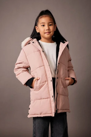 DEFACTO Girls Detachable Faux Für Collar Hooded Faux Für Lined Coat