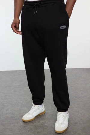 Trendyol Plus Size Black Oversize/Wide Cut Pocket Labeled Sweatpants