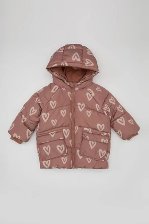 DEFACTO Baby Girl Hooded Heart Patterned Coat