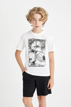 DEFACTO Boy's Crew Neck Printed Short Sleeve T-Shirt