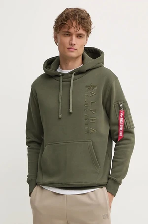 Mikina Alpha Industries pánská, zelená barva, s kapucí, s aplikací, 138333