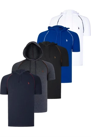 FIVE SET T8570 DEWBERRY HOODIE MEN'S T-SHIRT-BLACK-WHITE-NAVY BLUE-ANTHRACITE-SAKS