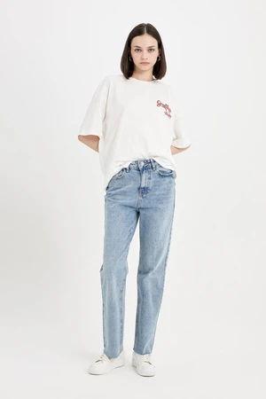 DEFACTO Straight Fit High Waist Ankle Length Jean Washed Trousers