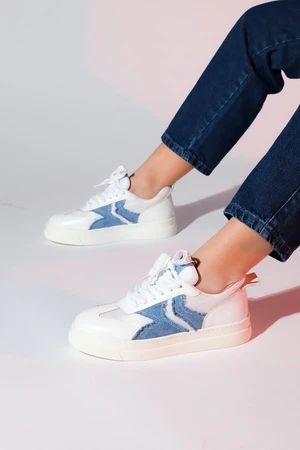 LuviShoes SANDE White Denim Detail Women's Sports Sneakers