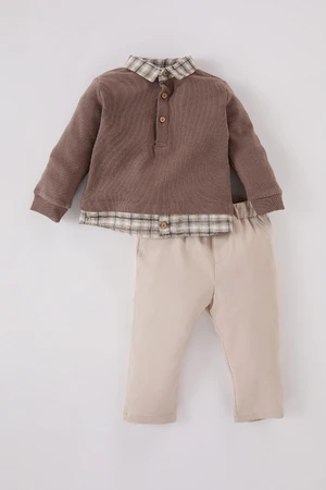 DEFACTO Baby Boy 2-Piece Set Shirt Collar Buttoned Thessaloniki Fabric Top Waist Elastic Bottom