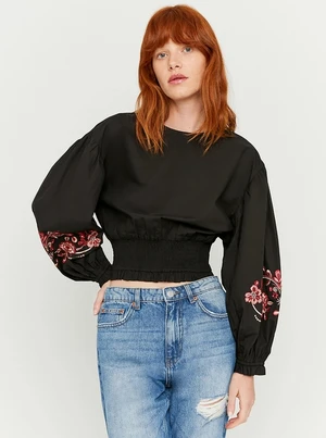 Black short blouse with embroidery TALLY WEiJL - Women