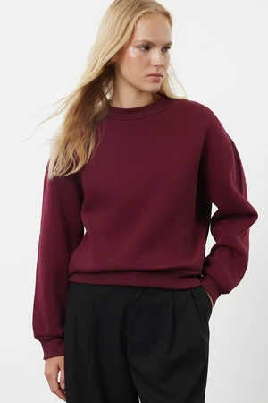 Trendyol Claret Red Thick Inside Fleece High Collar Relaxed/Comfortable Fit Knitted Sweatshirt