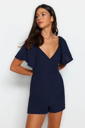 Trendyol Navy Blue Back Window Detailed Angel Sleeves Mini Woven Jumpsuit