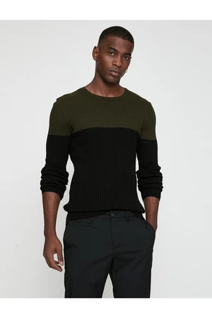 Koton Basic Sweater Color Block Crew Neck