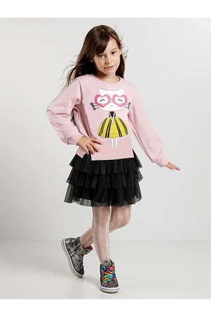 Denokids Heart Glasses Girls Tulle Sweatshirt Skirt Set