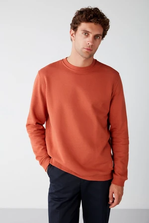 GRIMELANGE Travis Men's Soft Fabric Regular Fit Round Neck Orange Sweatshir