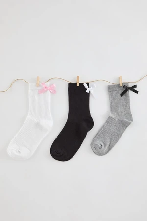 Trendyol Multi-Colored 3-Pack Ribbon/Bow Detailed Ribbed Knitted Socks