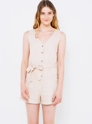 Beige short linen overall CAMAIEU - Ladies