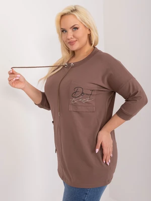 Brown loose plus size blouse with drawstrings