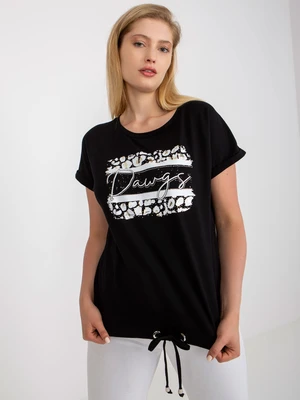 Black T-shirt in plus size with print and appliqué