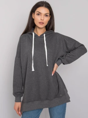 Dark gray melange plain hoodie