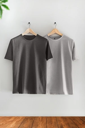 Trendyol Grey Melange-Anthracite Melange Relaxed/Comfortable Cut 2-Pack Basic T-Shirt