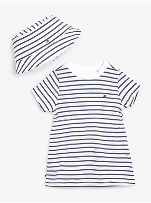 Tommy Hilfiger Set of girly striped dress and hat in blue and white Tommy Hi - Girls