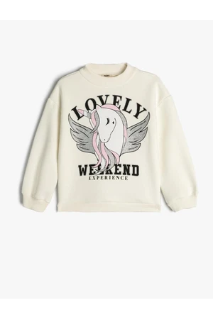 Koton Sweatshirt Unicorn Printed Crew Neck Long Sleeve Raised Cotton